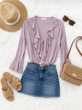 Bluivy Blush Lavender Ruffle Front Women's Top - Blush